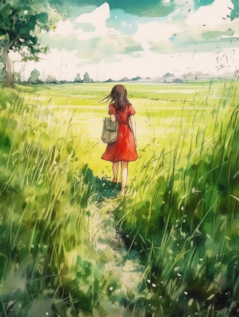 田间草丛女孩插画背景,插画/手绘图,插画/手绘图库,插画/手绘图下载,插画/手绘